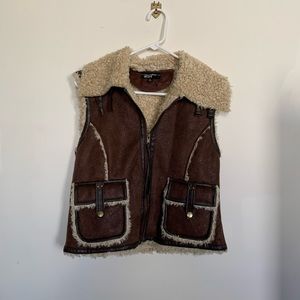 Anthropologie Black River Faux Leather Shearling Vest - Size M